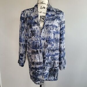 Chico's 2 silk blend abstract geometric print blue blazer artsy quirky business